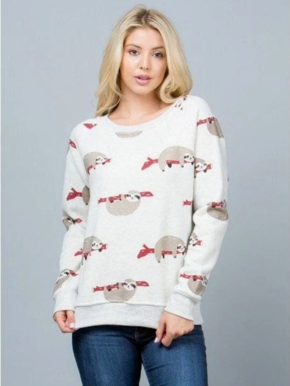 Sloth Patten Animal Print Gray Sweatshirt Long Sleeve Small NWT.